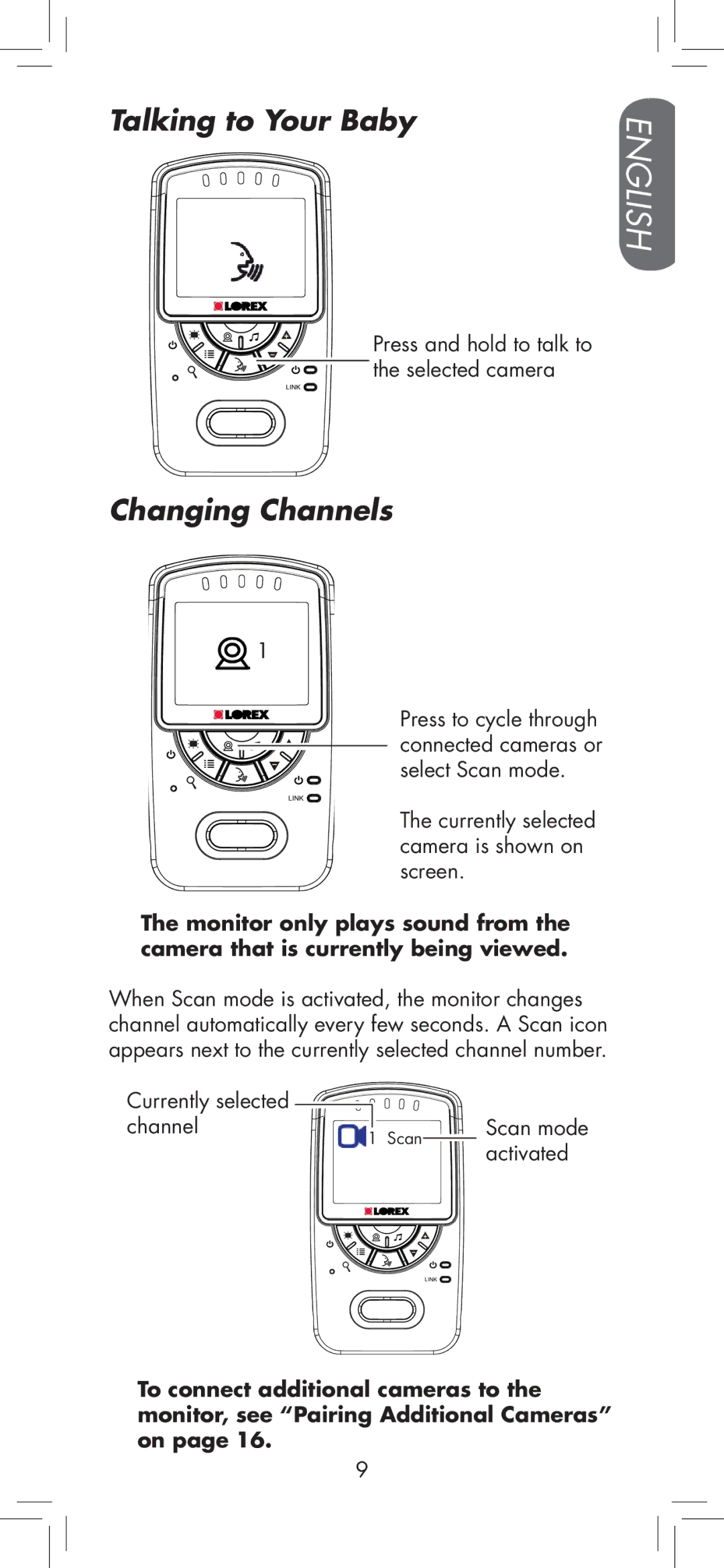 LOREX Technology BB2411 manual Talking to Your Baby, Changing Channels 