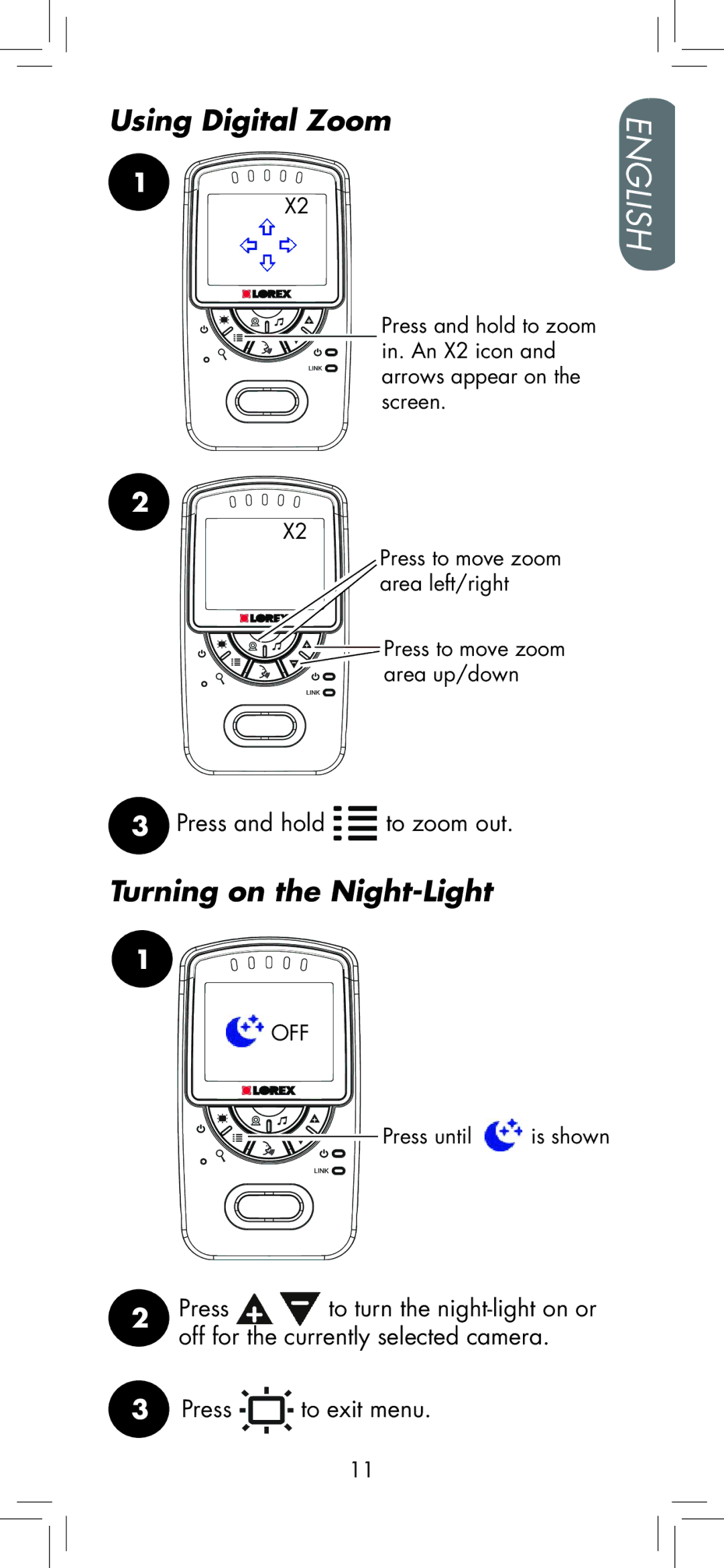 LOREX Technology BB2411 manual Using Digital Zoom, Turning on the Night-Light 