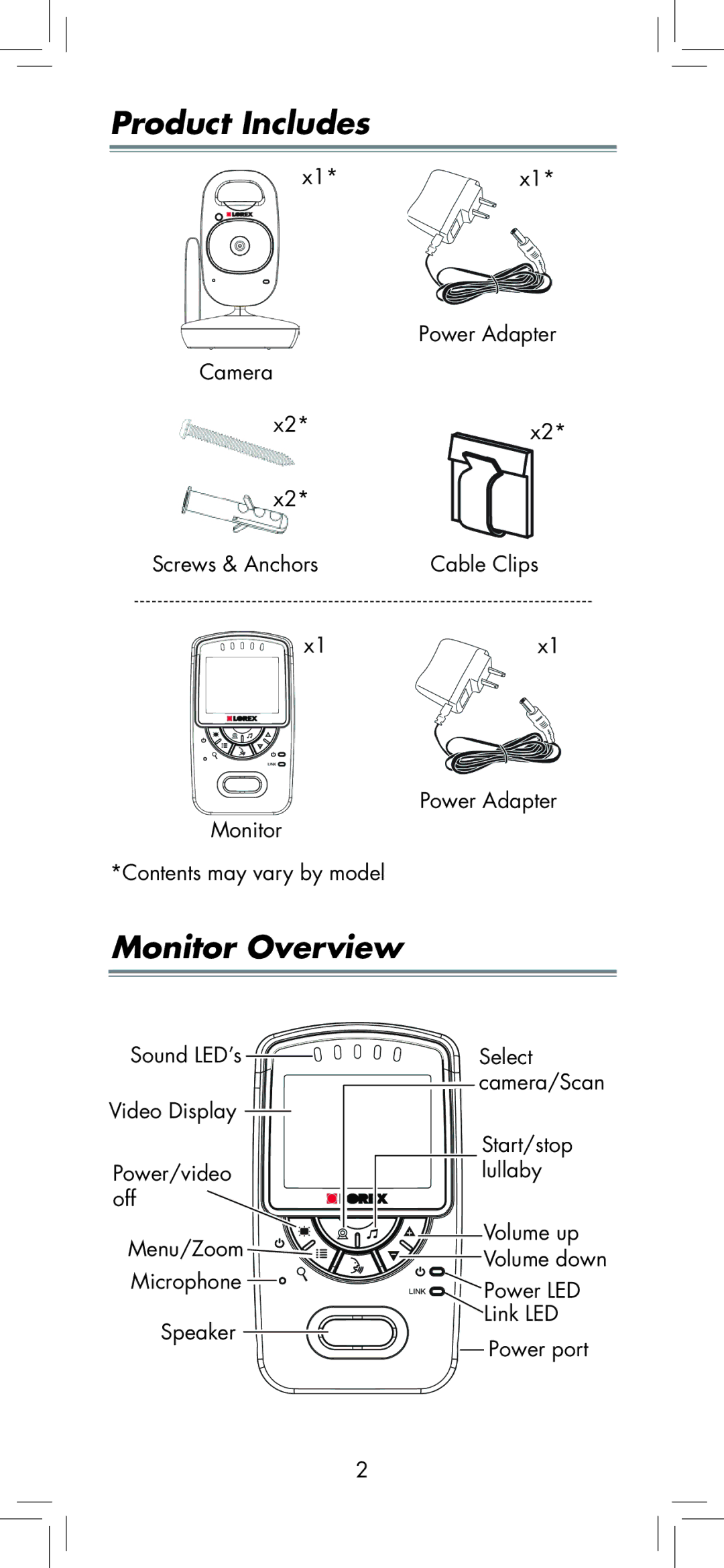 LOREX Technology BB2411 manual Product Includes, Monitor Overview 