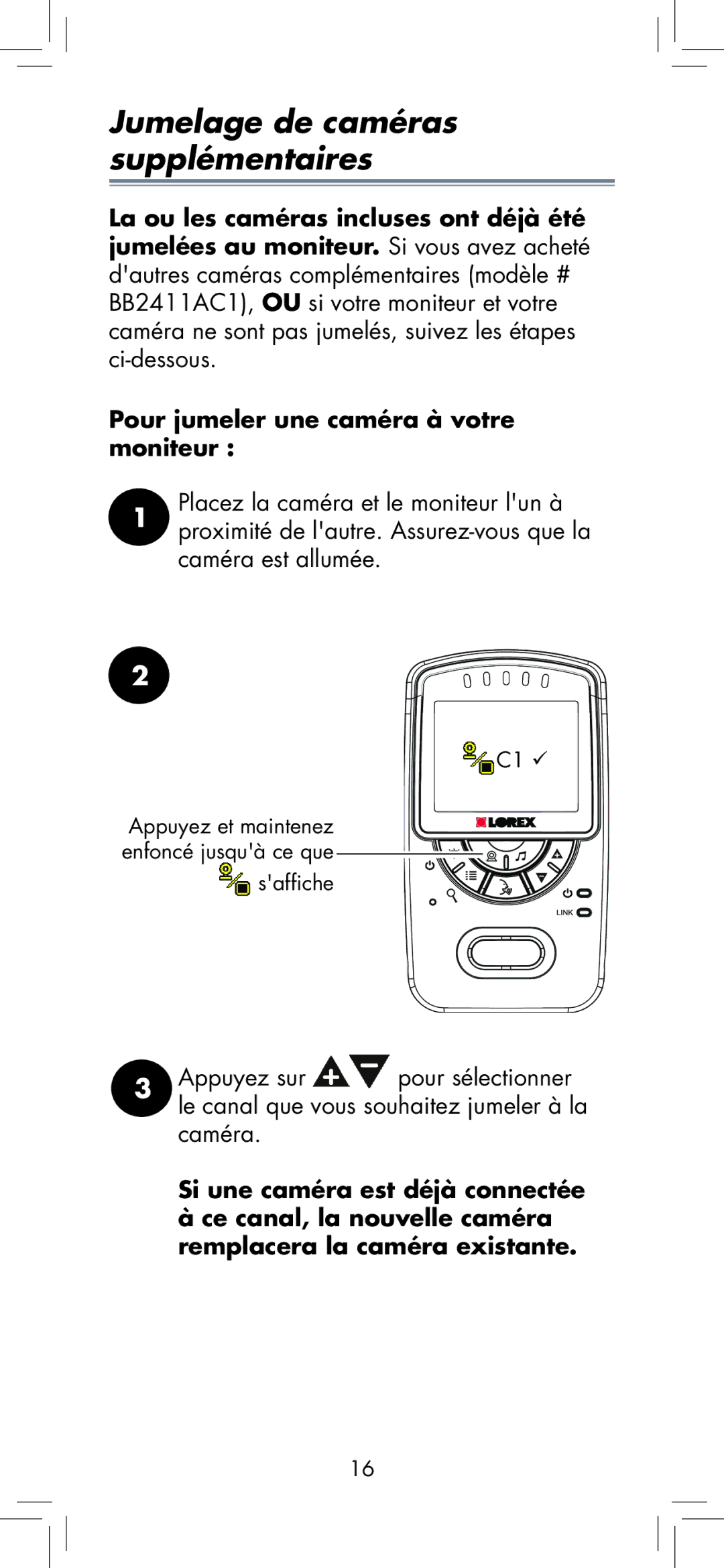 LOREX Technology BB2411 manual Jumelage de caméras supplémentaires 