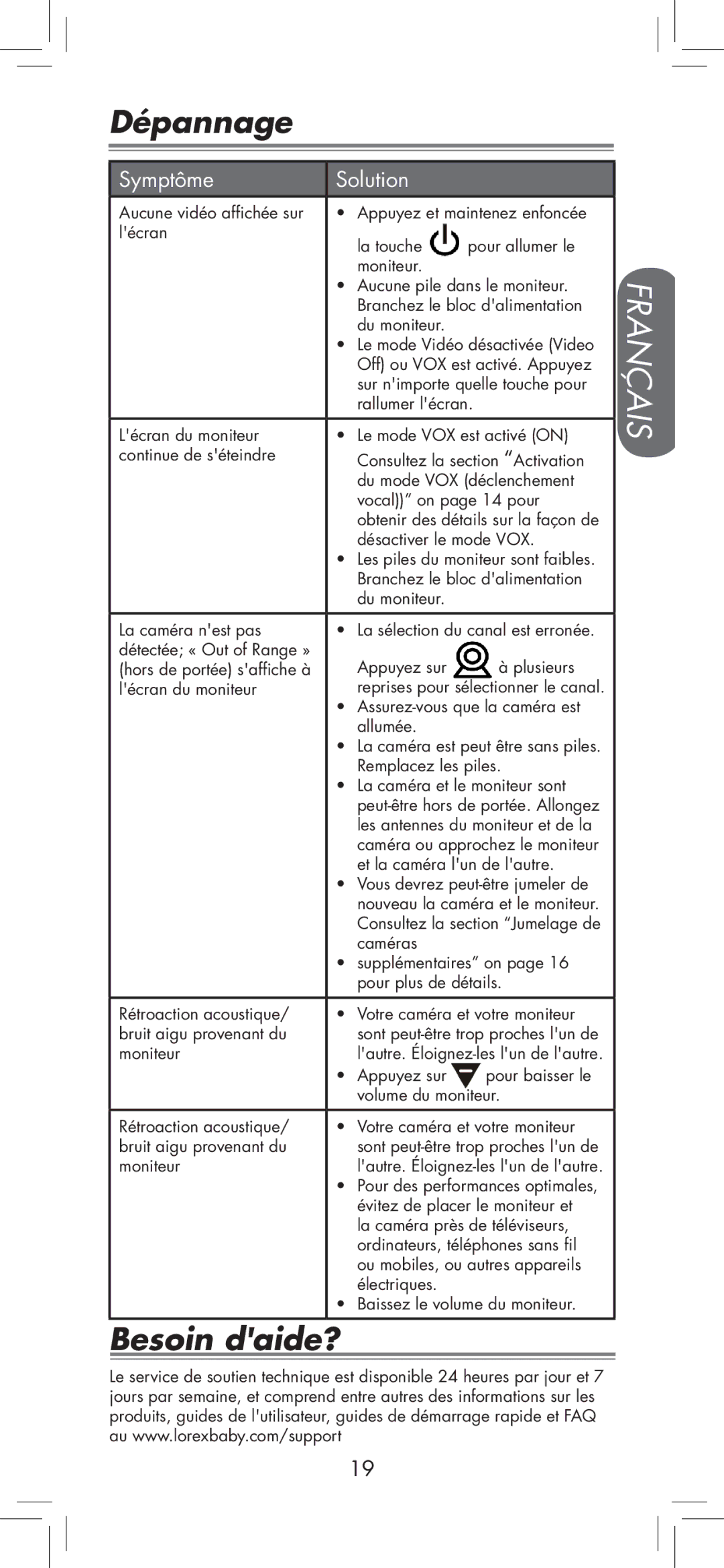 LOREX Technology BB2411 manual Dépannage, Besoin daide? 