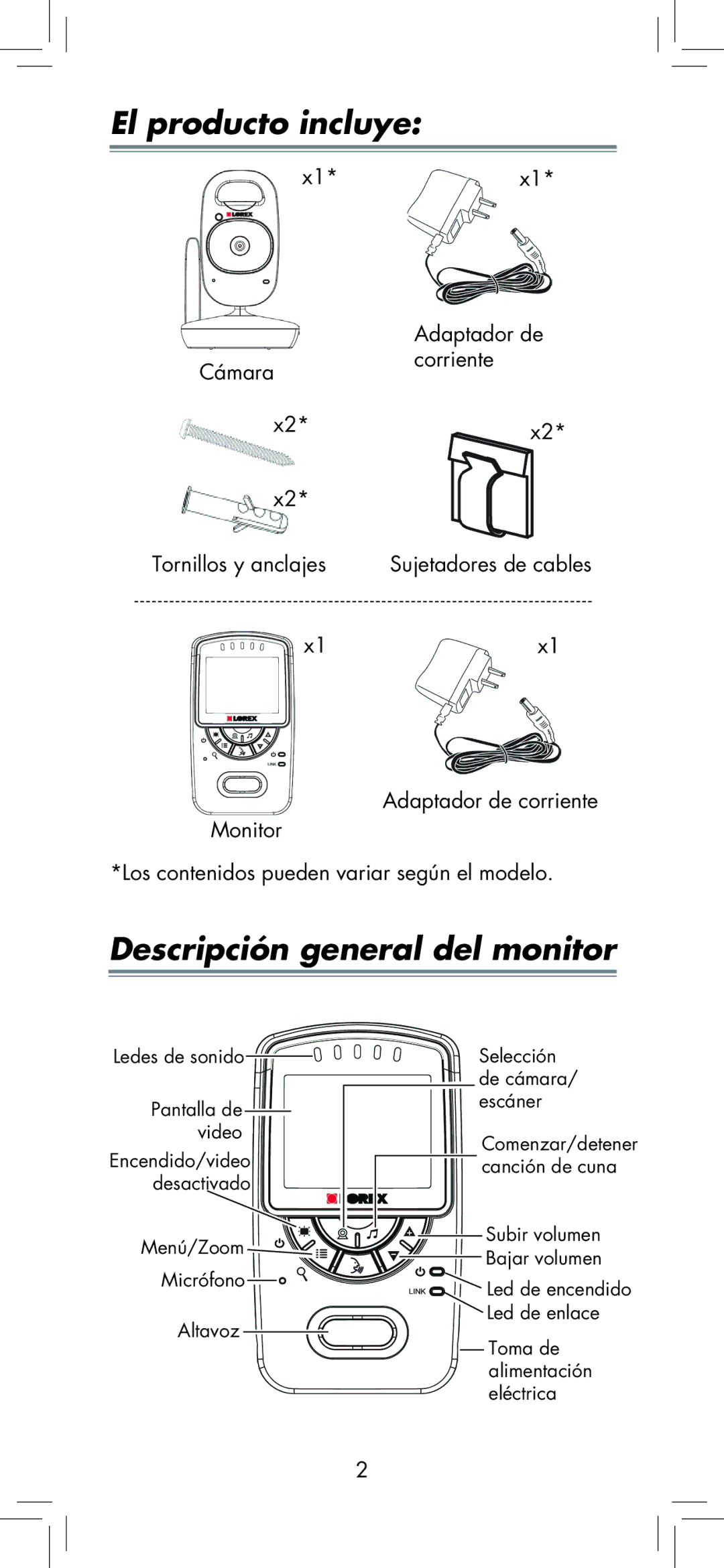 LOREX Technology BB2411 manual El producto incluye, Descripción general del monitor 