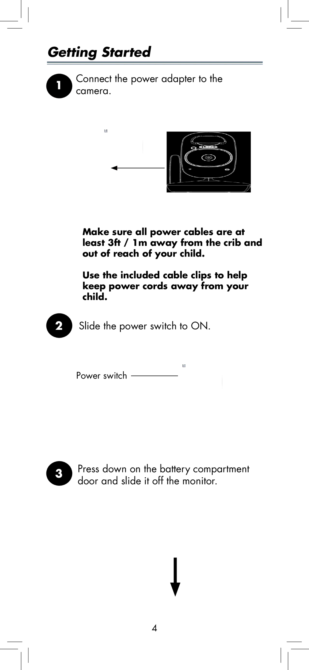 LOREX Technology BB2411 manual Getting Started, Connectcamera. the power adapter to 