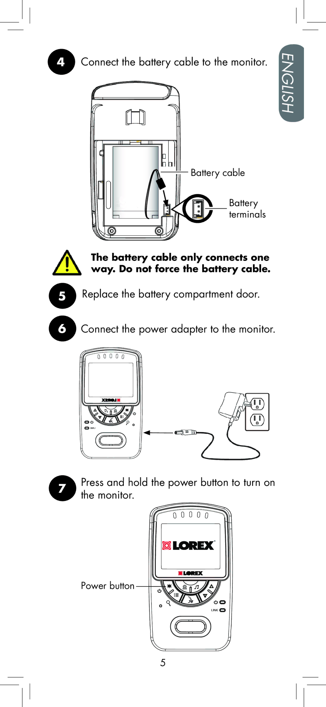 LOREX Technology BB2411 manual Connect the battery cable to the monitor 