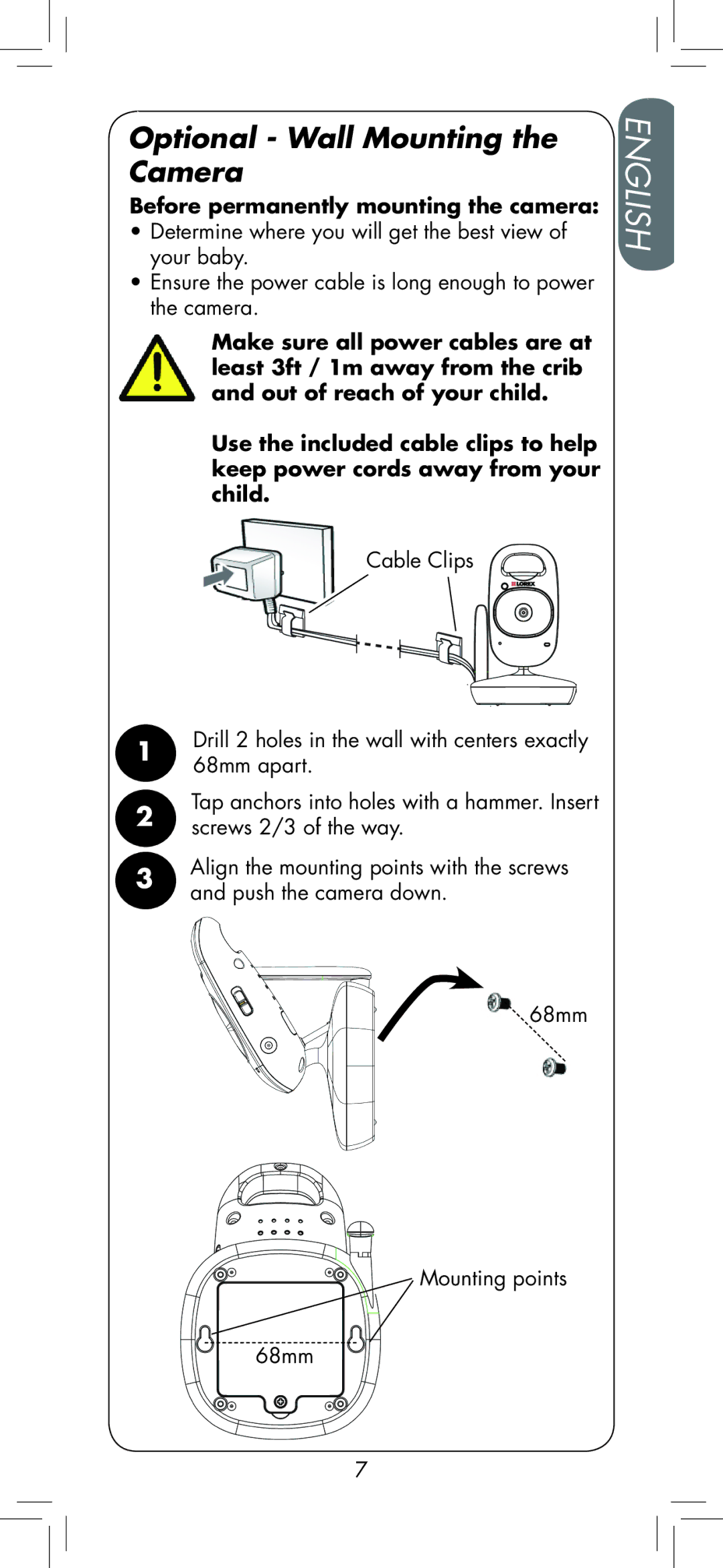 LOREX Technology BB2411 manual Optional Wall Mounting the Camera, Before permanently mounting the camera 