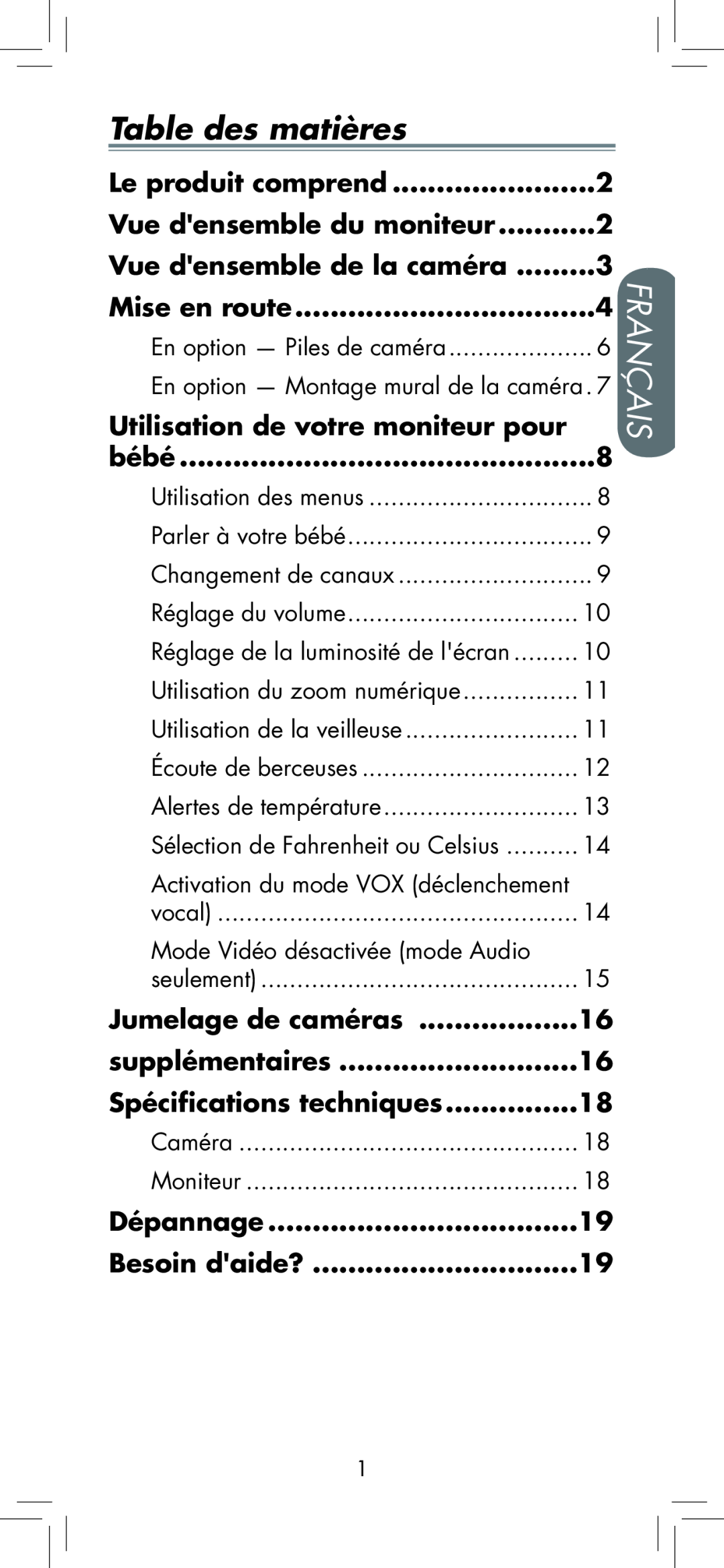 LOREX Technology BB2411 manual Français, Table des matières 