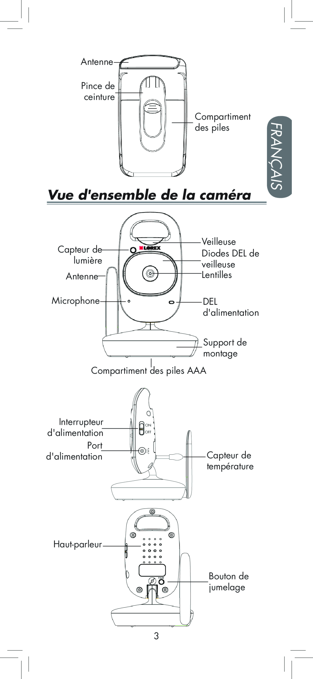 LOREX Technology BB2411 manual Vue densemble de la caméra, Français 