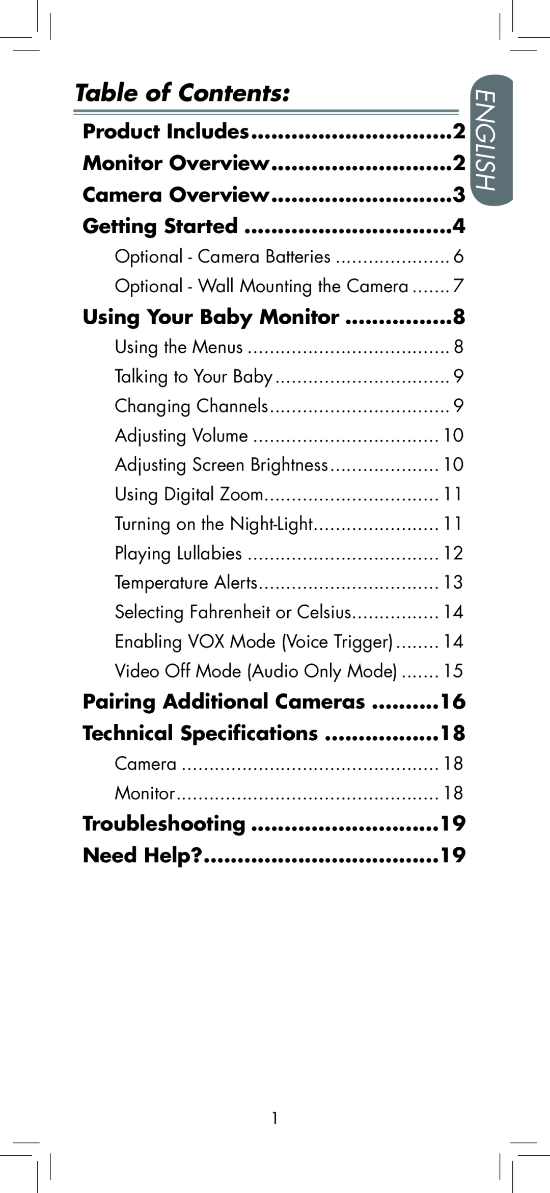 LOREX Technology BB2411 manual English, Table of Contents 