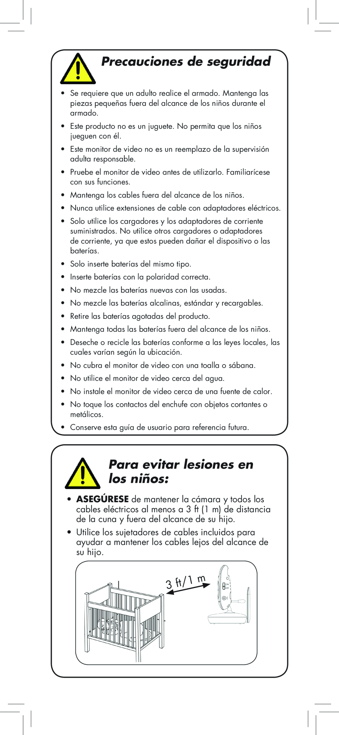 LOREX Technology BB2411 manual Precauciones de seguridad, Para evitar lesiones en los niños 