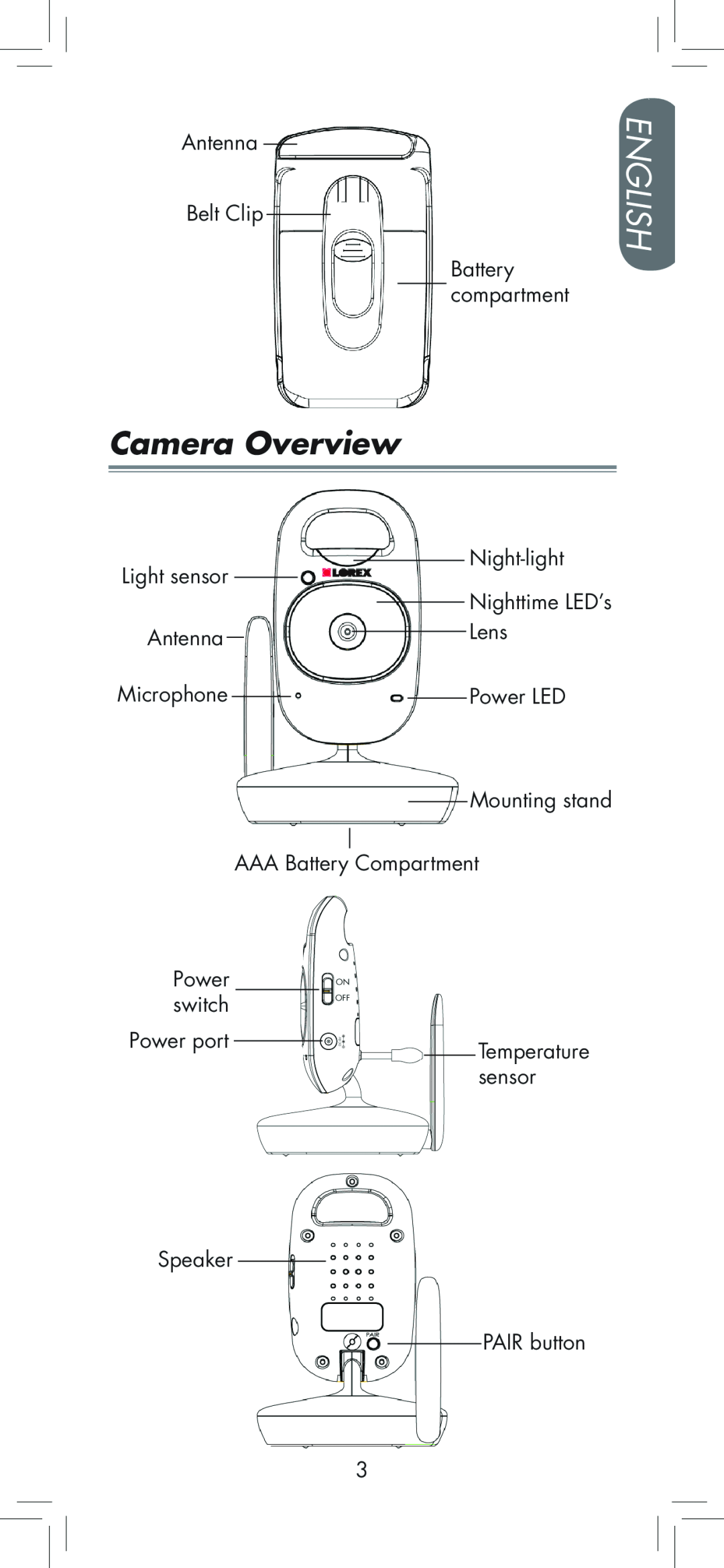LOREX Technology BB2411 manual Camera Overview, English 
