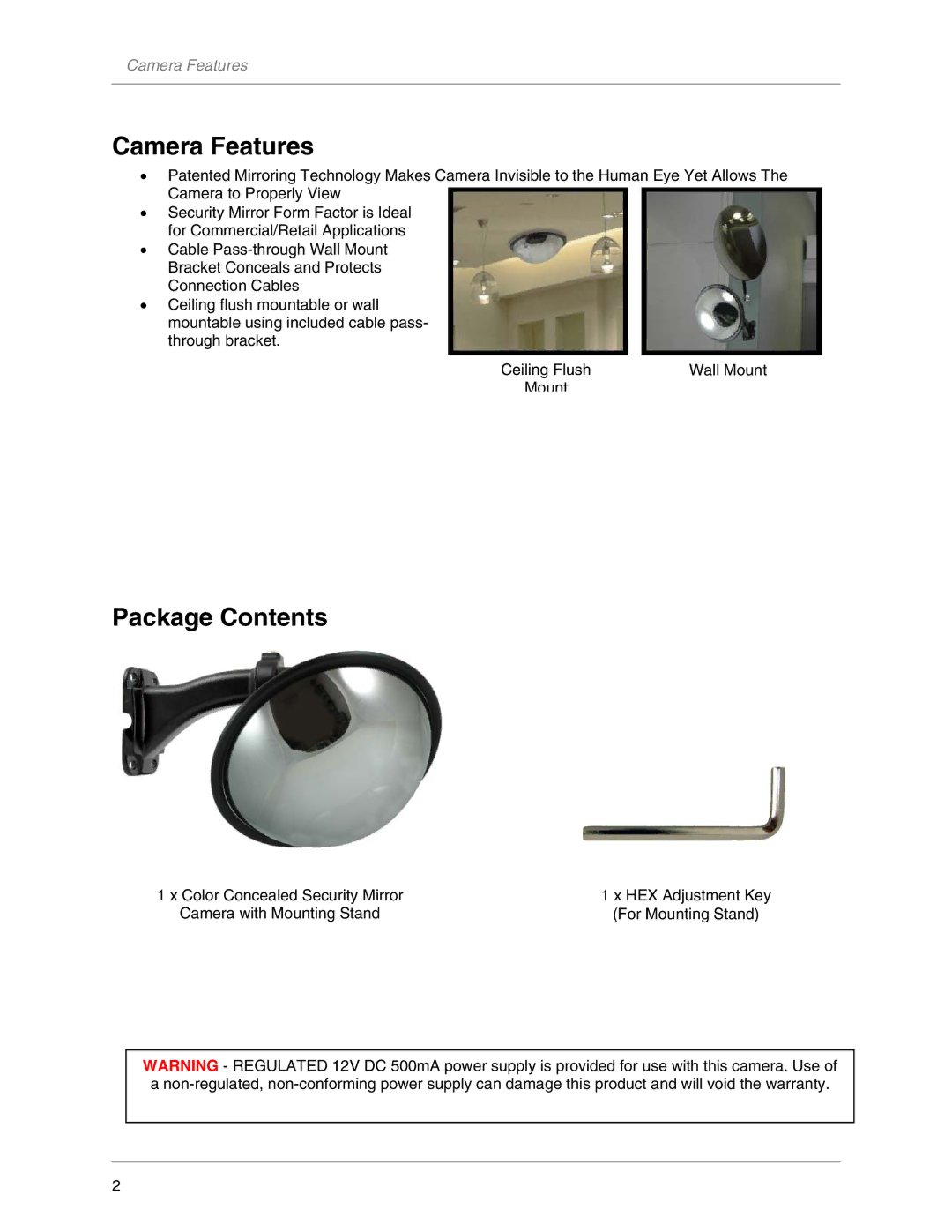 LOREX Technology DCC1020, CNC1020 warranty Camera Features, Package Contents 