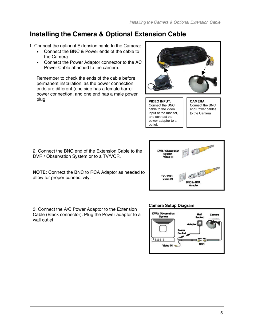 LOREX Technology CNC1020, DCC1020 warranty Installing the Camera & Optional Extension Cable 