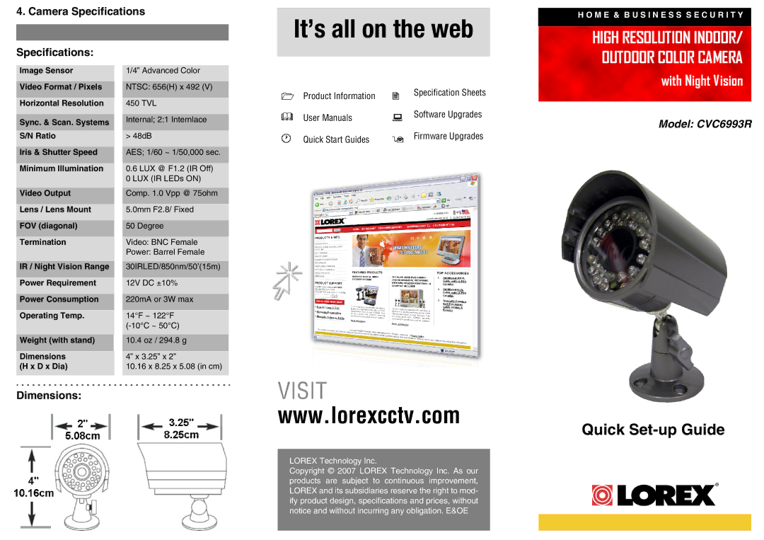 LOREX Technology CVC6993R dimensions Camera Specifications, Dimensions 