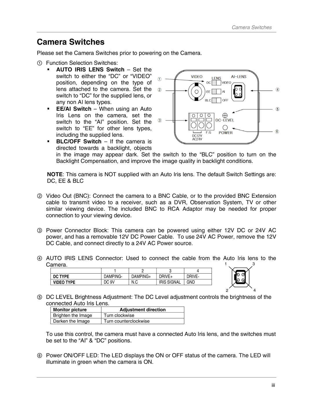 LOREX Technology CVC8001 manual Camera Switches 