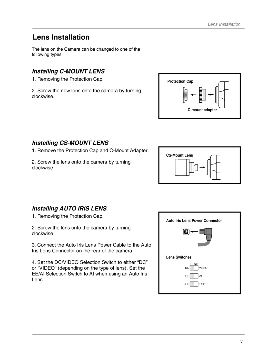 LOREX Technology CVC8001 manual Lens Installation, Installing C-MOUNT Lens 