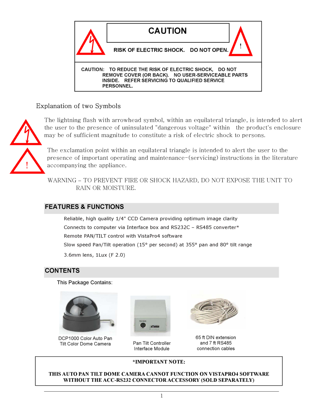 LOREX Technology DCP1000 manual Features & Functions, Contents 