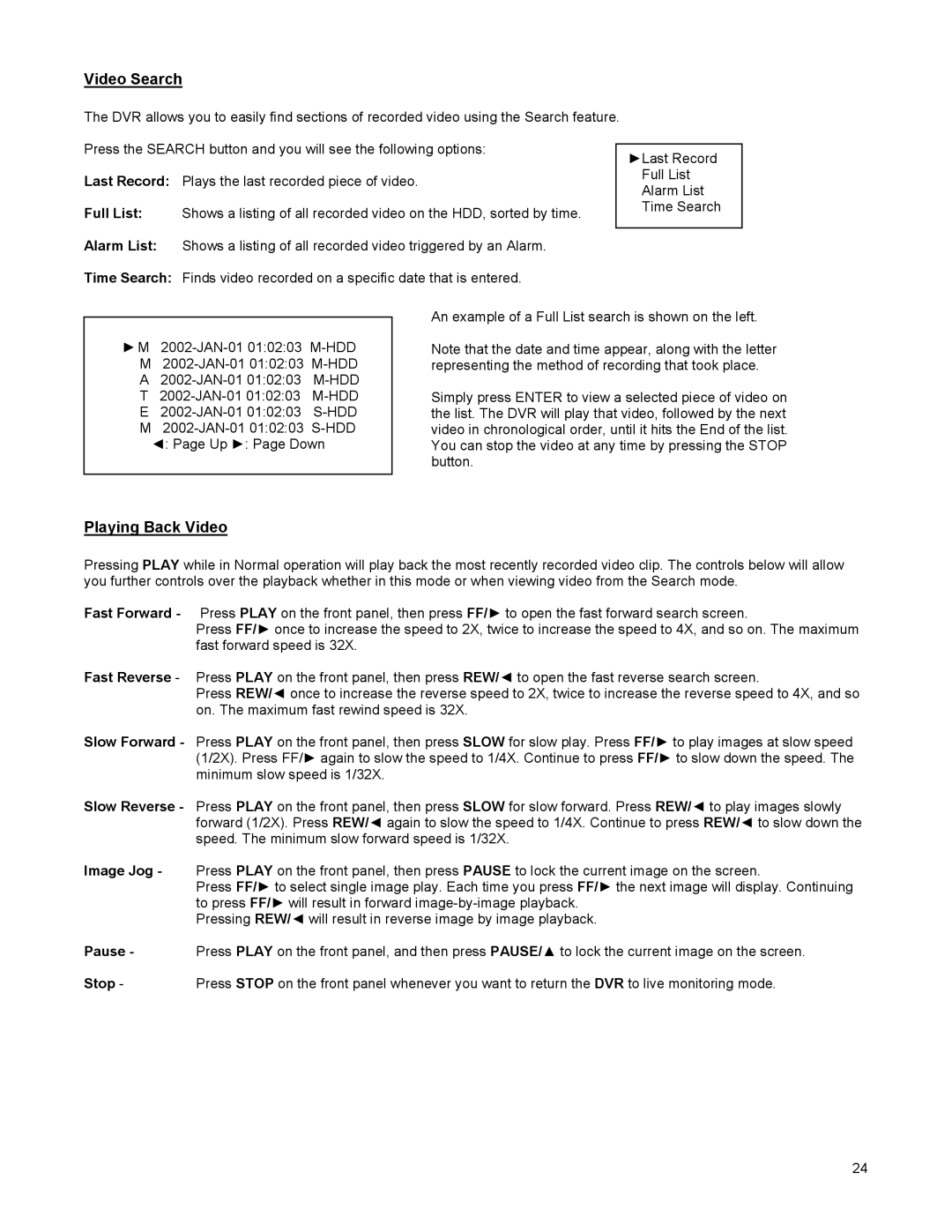 LOREX Technology DGN209 instruction manual Video Search, Playing Back Video 