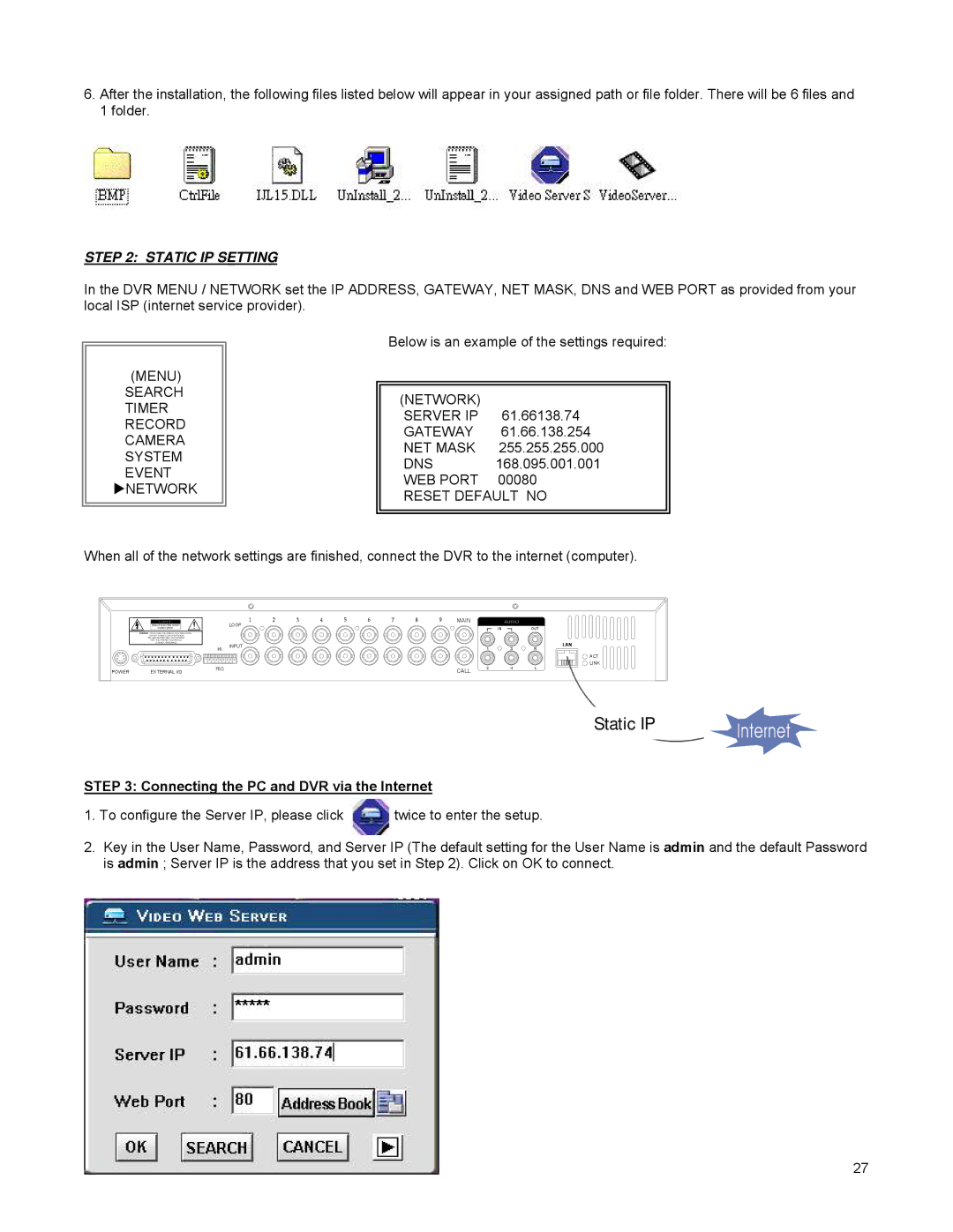 LOREX Technology DGN209 instruction manual Static IP, Menu Search Timer Record Camera System Event Xnetwork, Network 