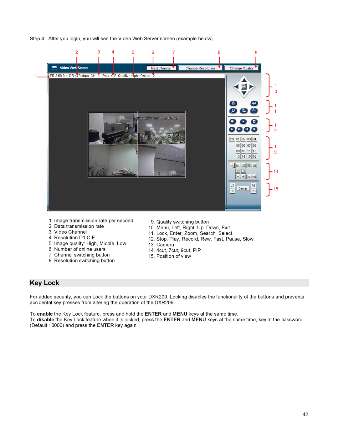 LOREX Technology DGN209 instruction manual Key Lock 