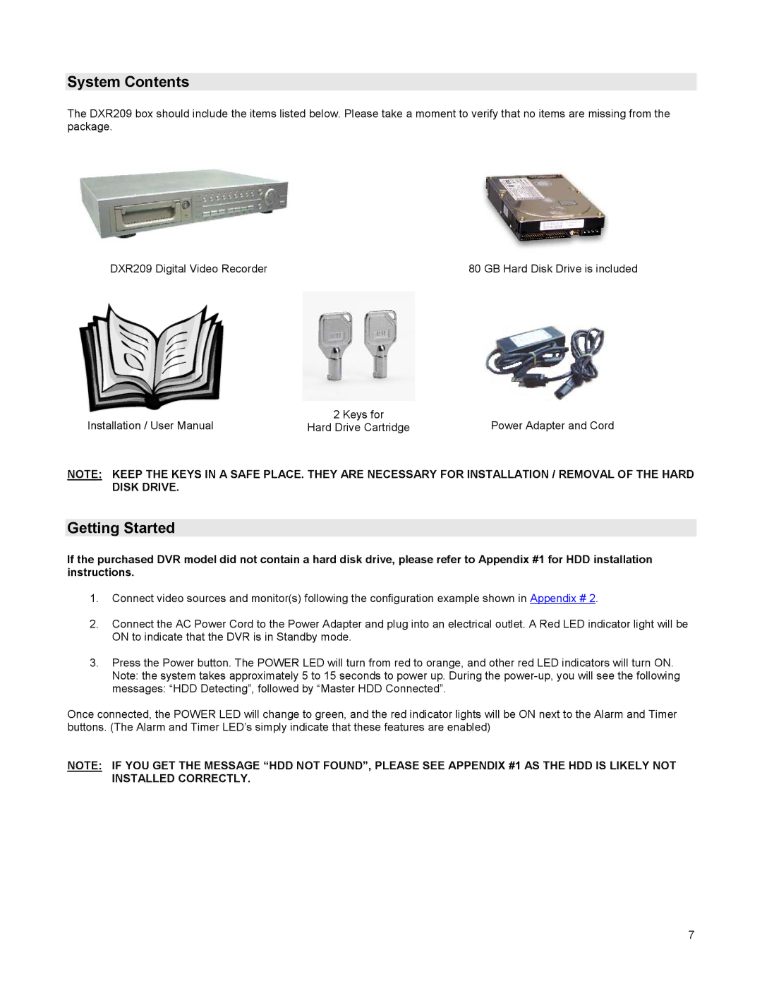 LOREX Technology DGN209 instruction manual System Contents, Getting Started 