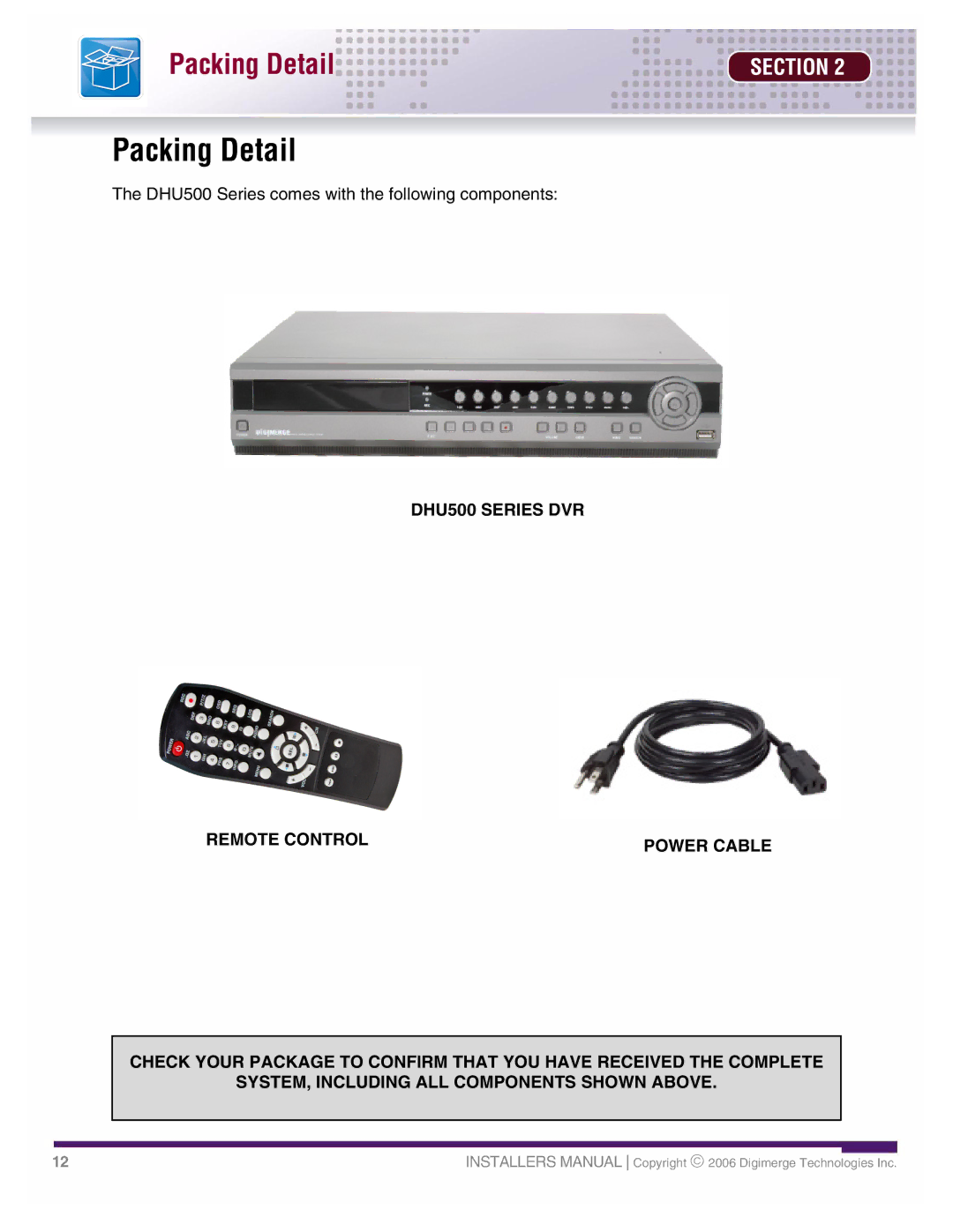 LOREX Technology DHU500 SERIES installation manual Packing Detail, Section 