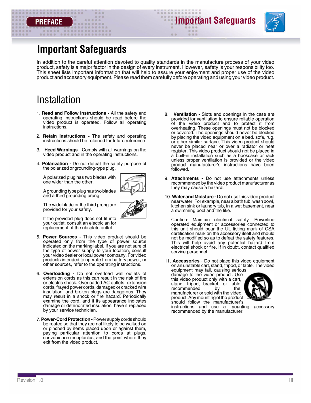 LOREX Technology DHU500 SERIES installation manual Important Safeguards, Installation 