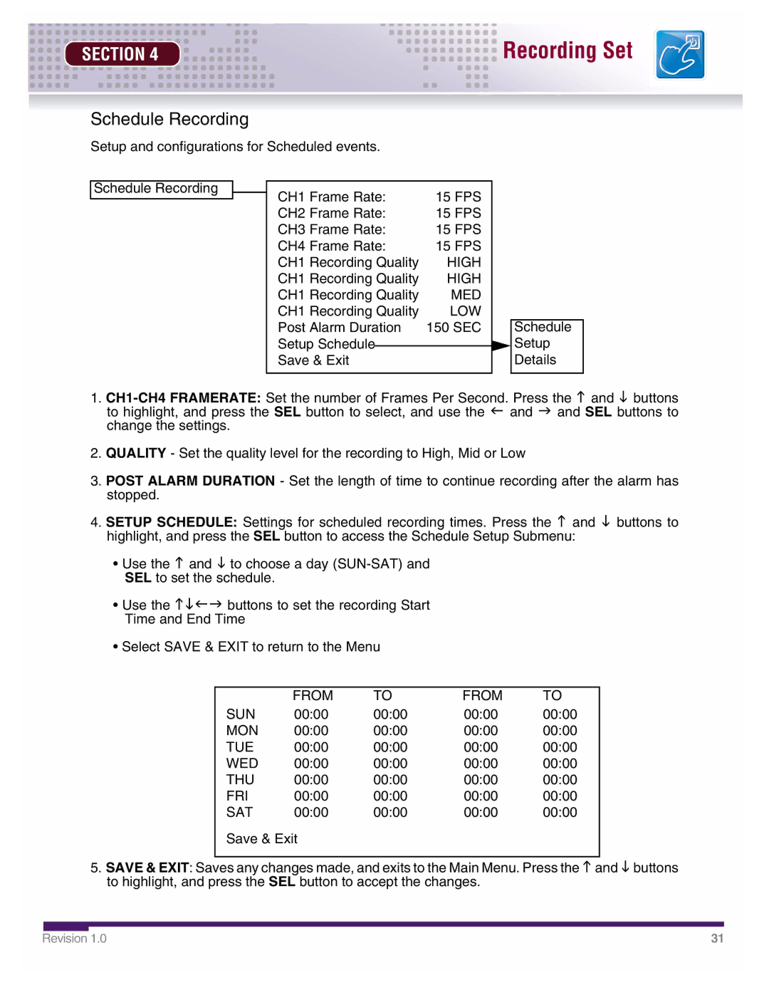 LOREX Technology DHU500 SERIES installation manual Schedule Recording 