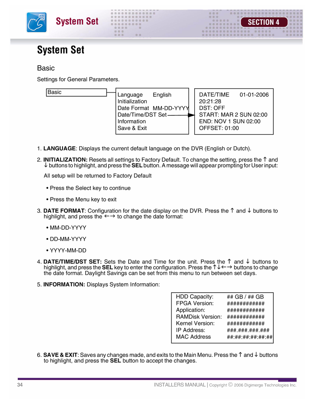 LOREX Technology DHU500 SERIES installation manual Basic, Mm-Dd-Yyyy Dd-Mm-Yyyy Yyyy-Mm-Dd 