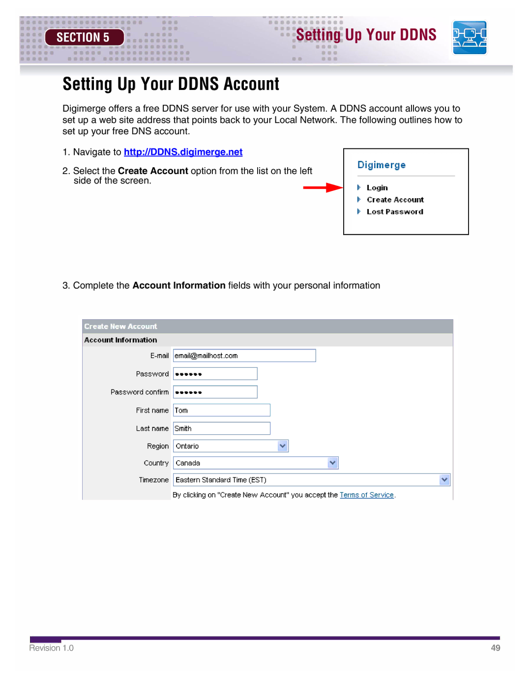 LOREX Technology DHU500 SERIES installation manual Setting Up Your Ddns Account, Navigate to http//DDNS.digimerge.net 