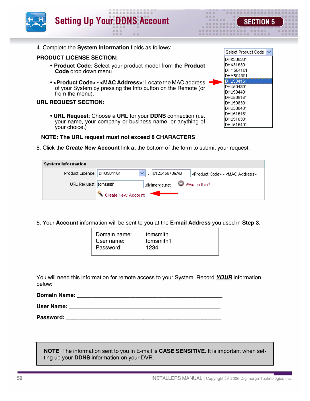 LOREX Technology DHU500 SERIES installation manual Setting Up Your Ddns Account 