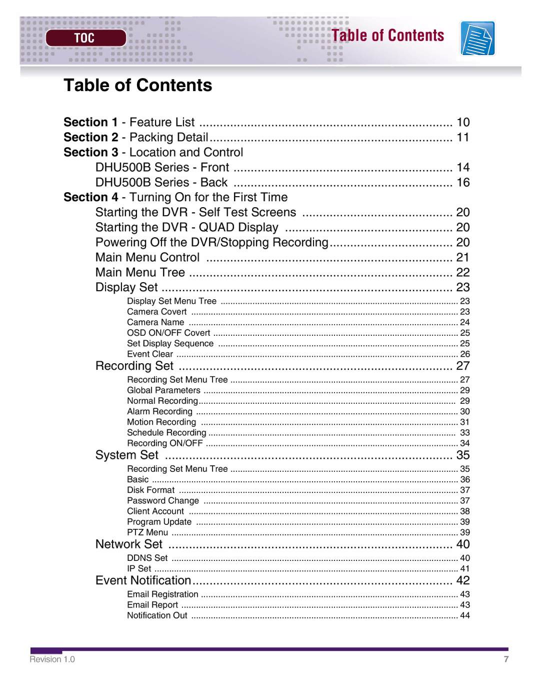 LOREX Technology DHU500 SERIES installation manual Table of Contents 