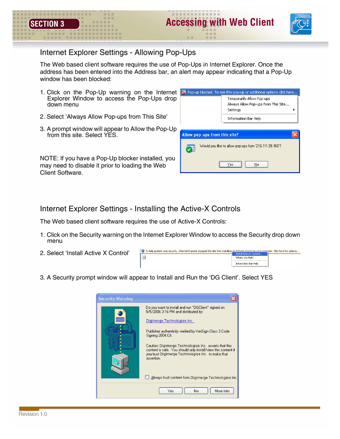 LOREX Technology DHU500 manual Internet Explorer Settings Allowing Pop-Ups 