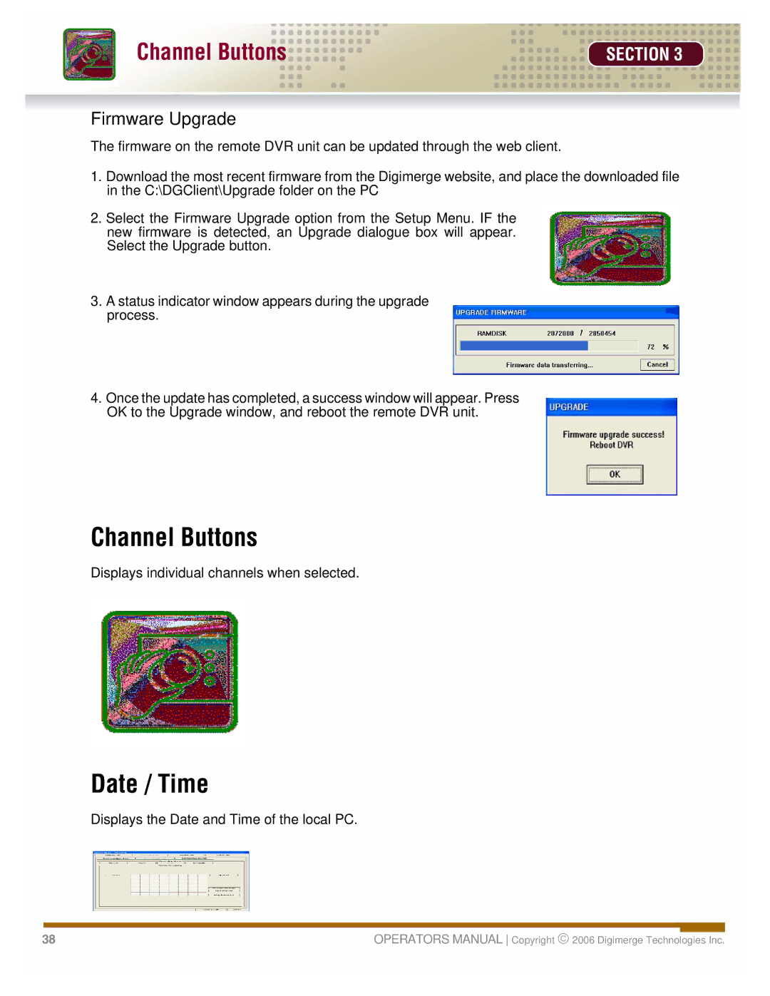 LOREX Technology DHU500 manual Channel Buttons, Date / Time, Firmware Upgrade 