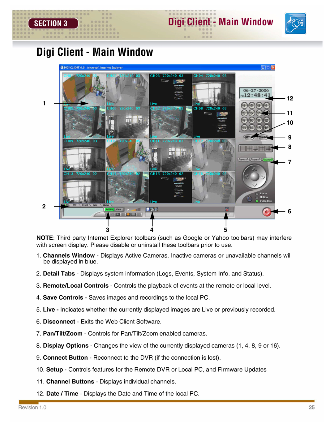 LOREX Technology DHU500 manual Digi Client - Main Window, Section 