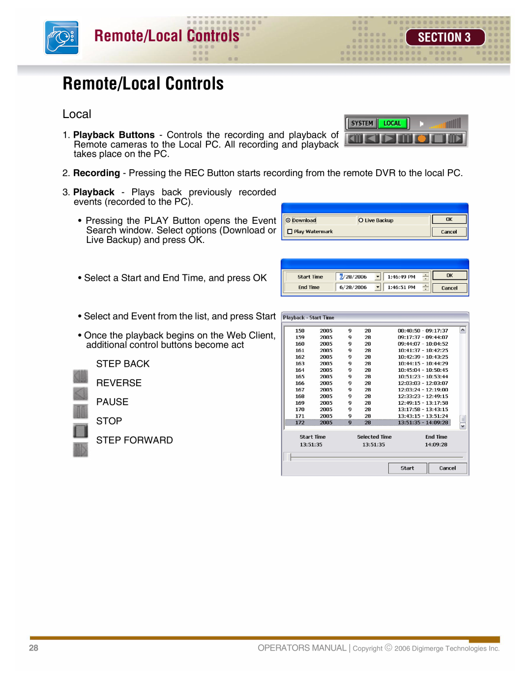 LOREX Technology DHU500 manual Remote/Local Controls, Section 