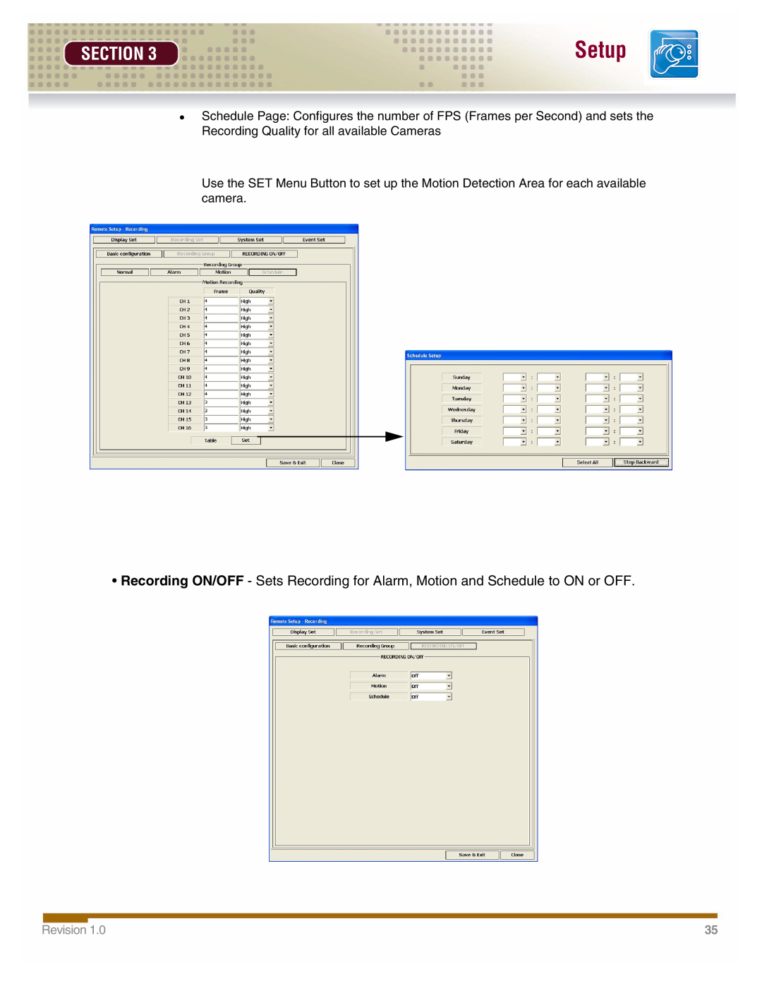 LOREX Technology DHU500 manual Setup, Section, Revision 