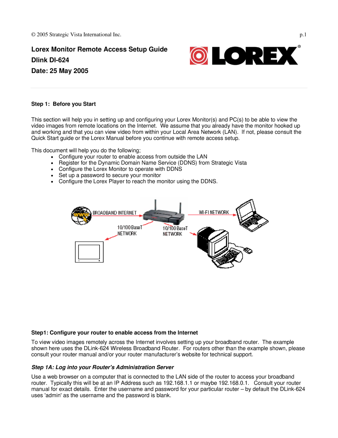LOREX Technology DI-624 setup guide Before you Start, Configure your router to enable access from the Internet 