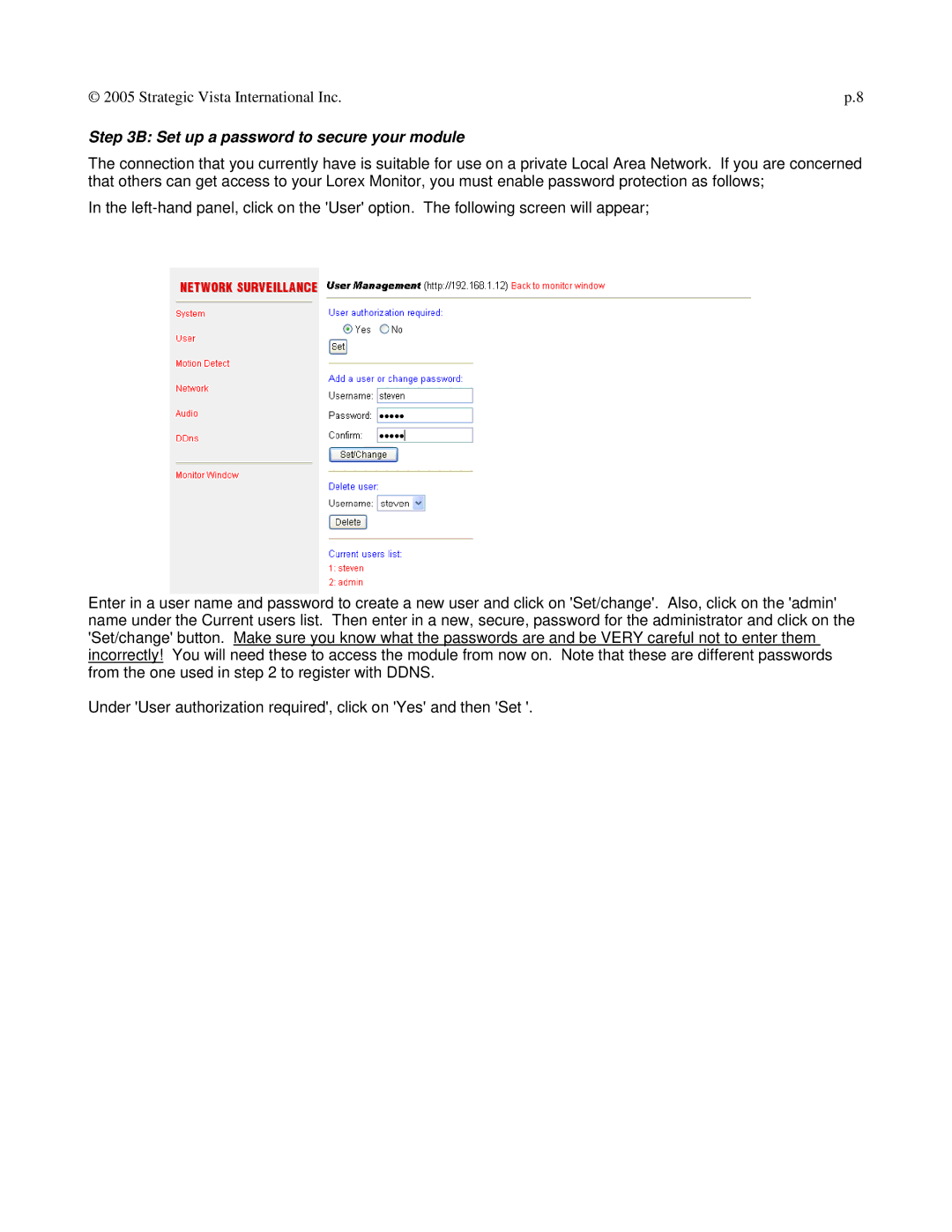 LOREX Technology DI-624 setup guide Set up a password to secure your module 