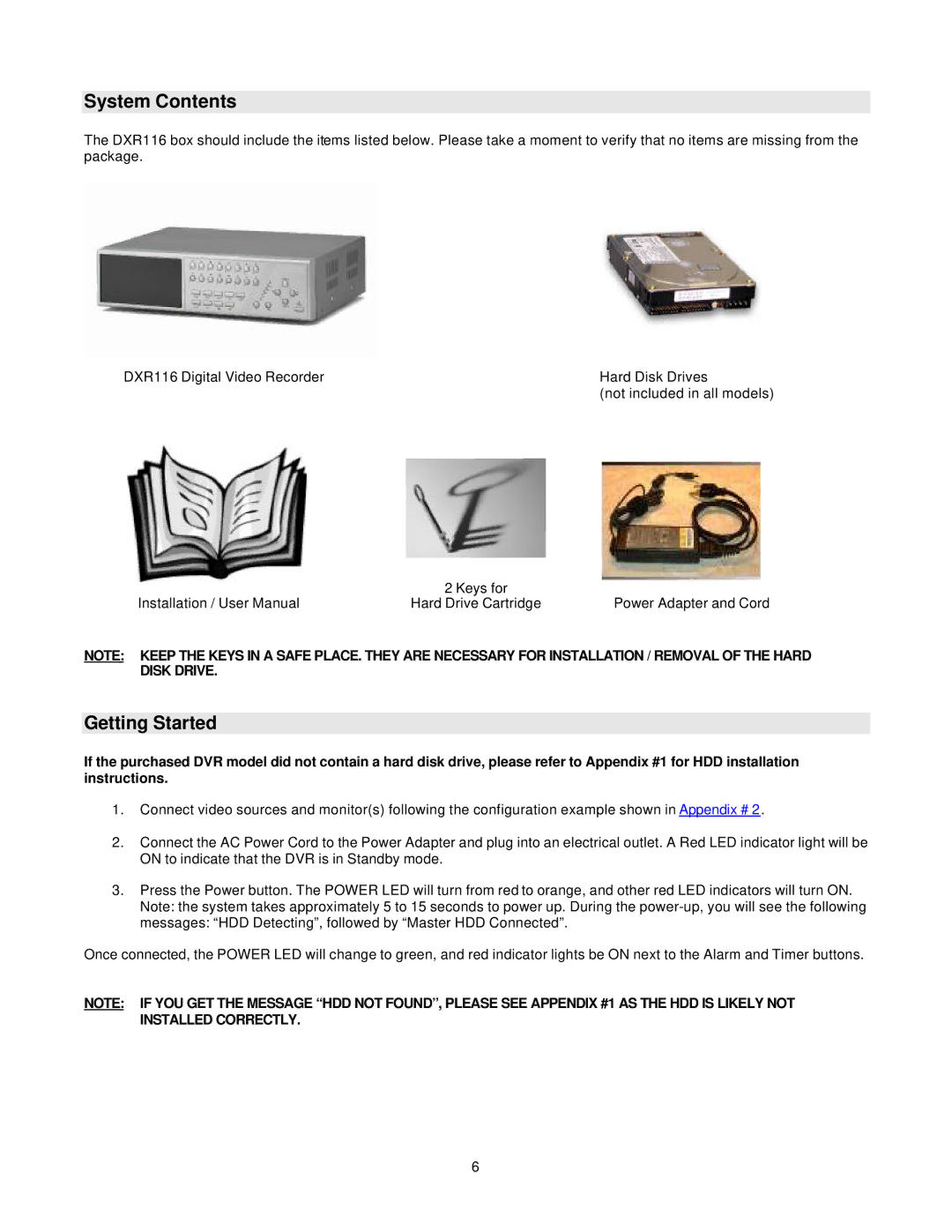 LOREX Technology DXR116 manual System Contents, Getting Started 