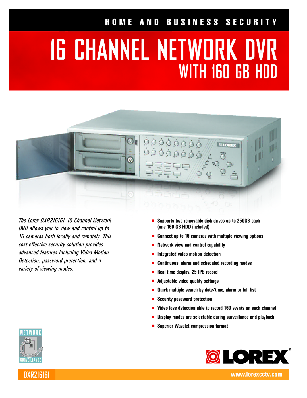 LOREX Technology DXR216161 manual Channel Network DVR 