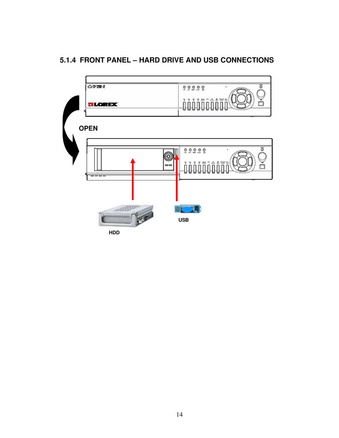 LOREX Technology DXR43000 Series instruction manual Front Panel Hard Drive and USB Connections 