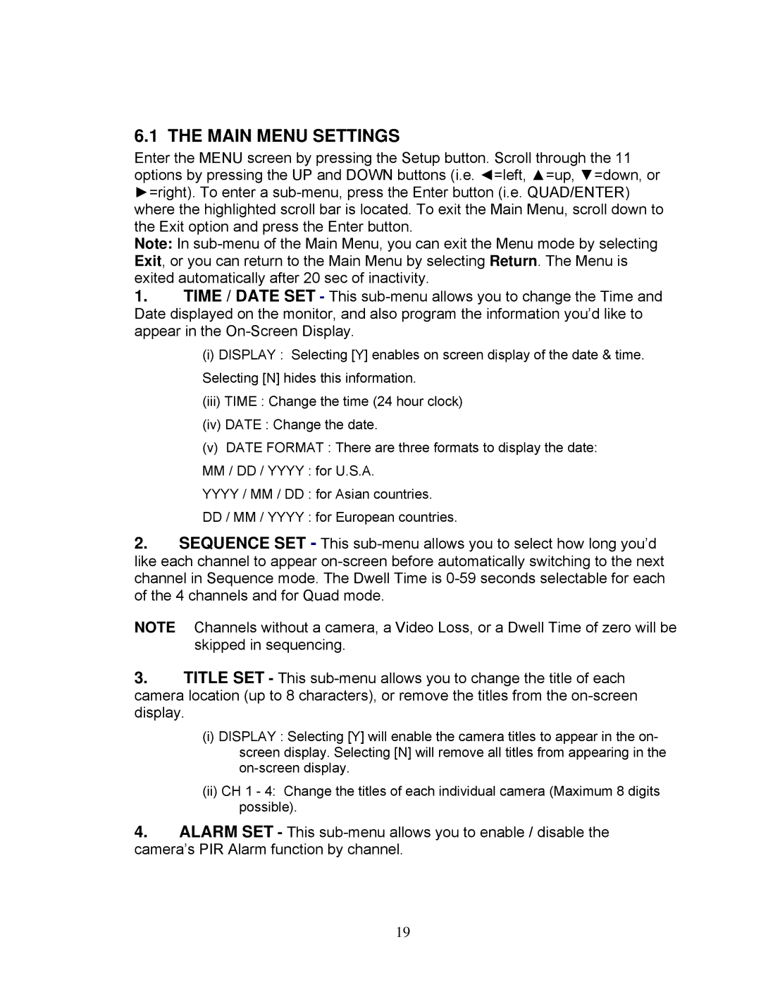 LOREX Technology DXR43000 Series instruction manual Main Menu Settings 