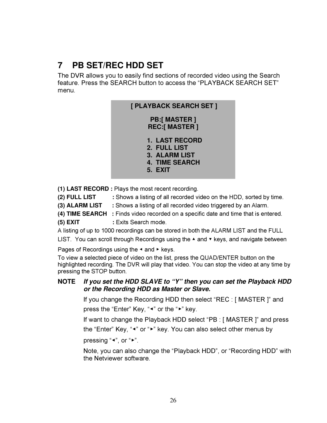 LOREX Technology DXR43000 Series instruction manual Pb Set/Rec Hdd Set, Exit 