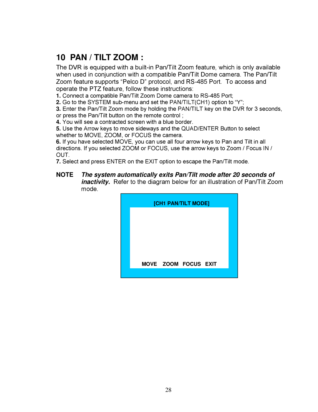 LOREX Technology DXR43000 Series instruction manual PAN / Tilt Zoom 