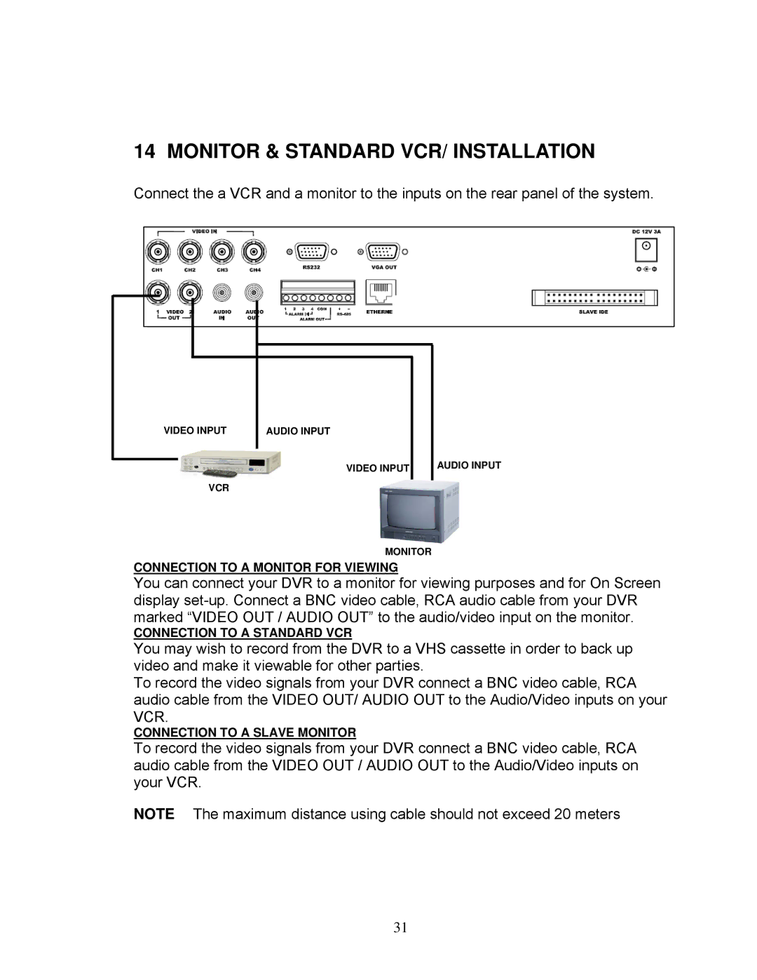 LOREX Technology DXR43000 Series instruction manual Monitor & Standard VCR/ Installation 