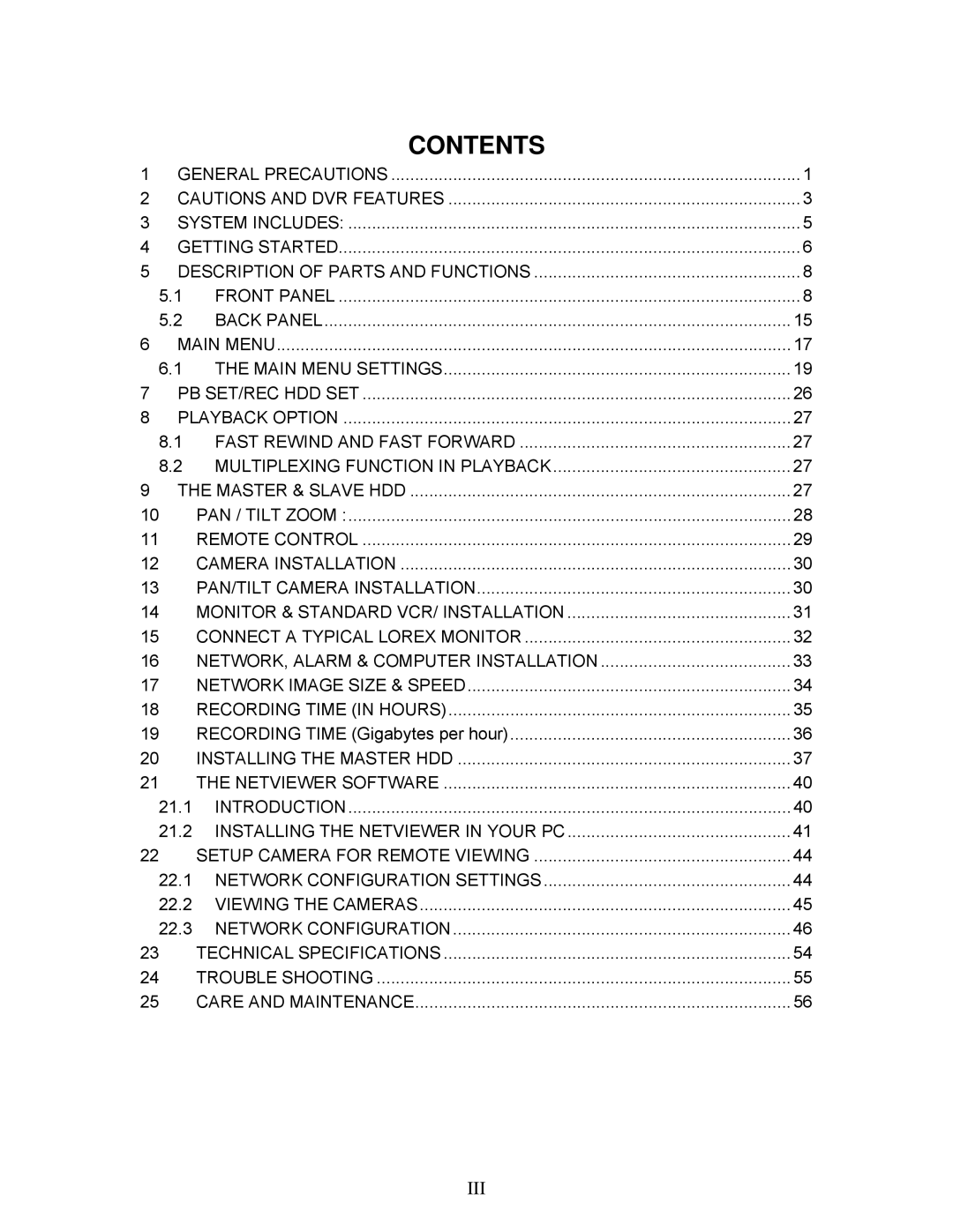 LOREX Technology DXR43000 Series instruction manual Contents 