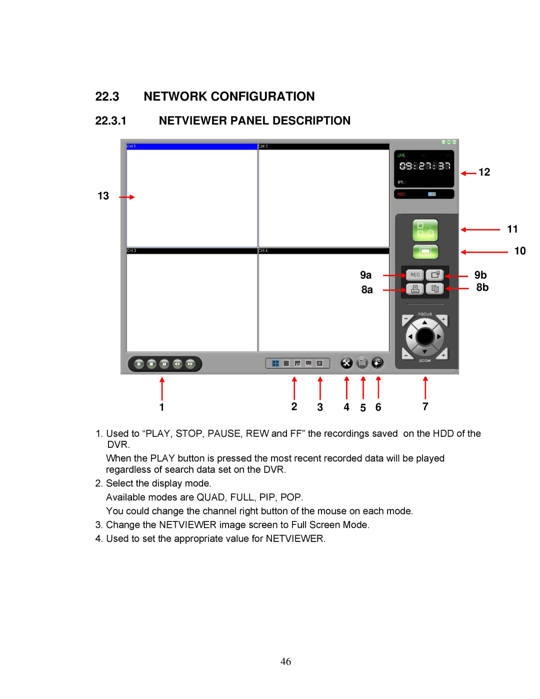 LOREX Technology DXR43000 Series instruction manual Network Configuration, Netviewer Panel Description 