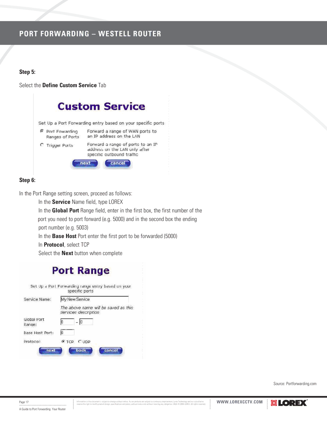 LOREX Technology F5D8230-4 manual Step Select the Define Custom Service Tab 