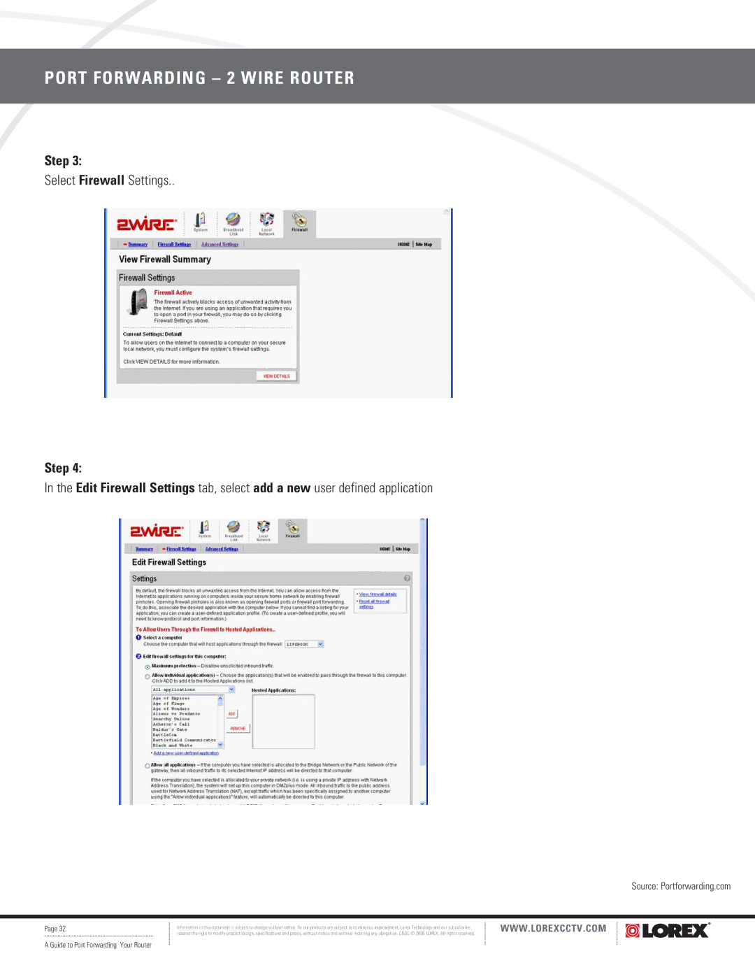 LOREX Technology F5D8230-4 manual Select Firewall Settings 