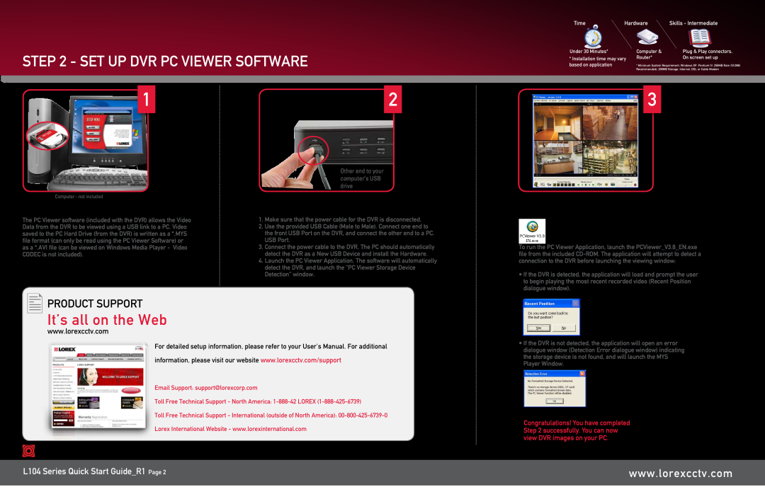 LOREX Technology L104 Series quick start DVR PC Viewer Software, Connecting the DVR, Starting the PC Viewer Application 